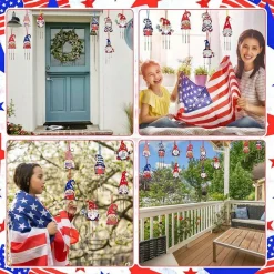 10 Pack 4th of July DIY Wind Chime Craft Kit – 250th Anniversary Patriotic Wooden Coloring Ornaments Set with Beads, Tubes & Ropes for Independence Day Party, Classroom Arts & Crafts Activity