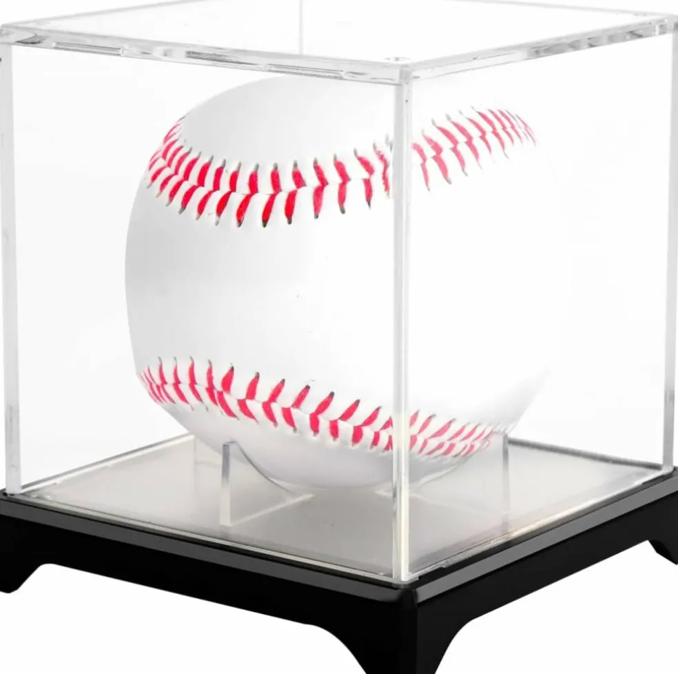 4 Pack UV Protected Baseball Display Case with Stackable Design - Clear Acrylic Box for Official Size Autograph Balls, Memorabilia Protector with Base