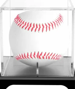 4 Pack UV Protected Baseball Display Case with Stackable Design - Clear Acrylic Box for Official Size Autograph Balls, Memorabilia Protector with Base