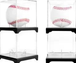 4 Pack UV Protected Baseball Display Case with Stackable Design - Clear Acrylic Box for Official Size Autograph Balls, Memorabilia Protector with Base