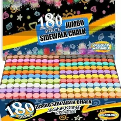 180 Pack Washable Sidewalk Chalk for Kid, 20 Colors Non-Toxic Jumbo Chalk Paint Bulk for Summer Outdoor Activity, Playground, School Classroom Chalkboard, Chalk Party Favors Set for Toddler Kids Adult