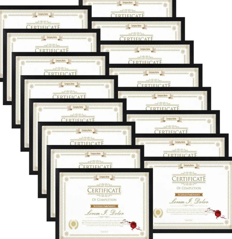 16-Pack 8.5x11 Certificate Frames – Bulk Document & Photo Display Frames for Wall or Tabletop, Sleek Black Finish