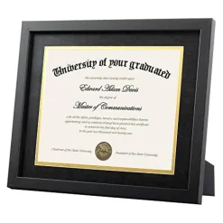 2 Pack 11x14 Diploma Frame - Certificate, Degree, Document Frame with High Definition Glass, Fits 8.5 x 11 with Black Double Mat for Wall and Tabletop Display