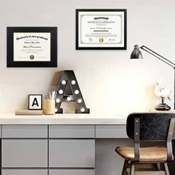 2 Pack 11x14 Diploma Frame - Certificate, Degree, Document Frame with High Definition Glass, Fits 8.5 x 11 with Black Double Mat for Wall and Tabletop Display