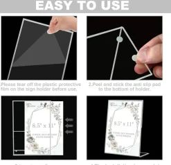 12 Pack 8.5 x 11 Inch Acrylic Sign Holders with Silver Border Slanted Tabletop Display Stand Clear Menu Flyer Picture Frame Holder for Wedding Office Restaurant Retail Displays
