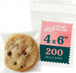 200 Pack 4x6 Inch Clear Cookie Bags with Seal, Self Adhesive Cellophane Treat Bags for Baked Goods, Candy, Bakery Packaging, Party Favors and Gift Wrapping