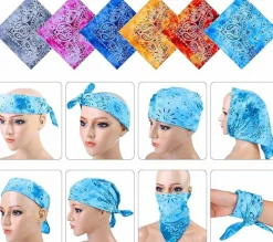 6 Pack 22 x 22 Inch Tie Dye Bandana Cotton Paisley Bandanas Headbands Cowboy Handkerchiefs for Men and Women