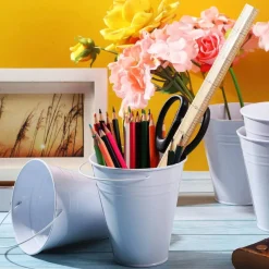 12 Pack 4.5 x 5 Inch White Galvanized Metal Buckets with Handles, Small Pails for Party Favors, Candy, Christmas Halloween Treats, Easter Gifts, Flower Pots, Table Centerpieces and Craft Storage