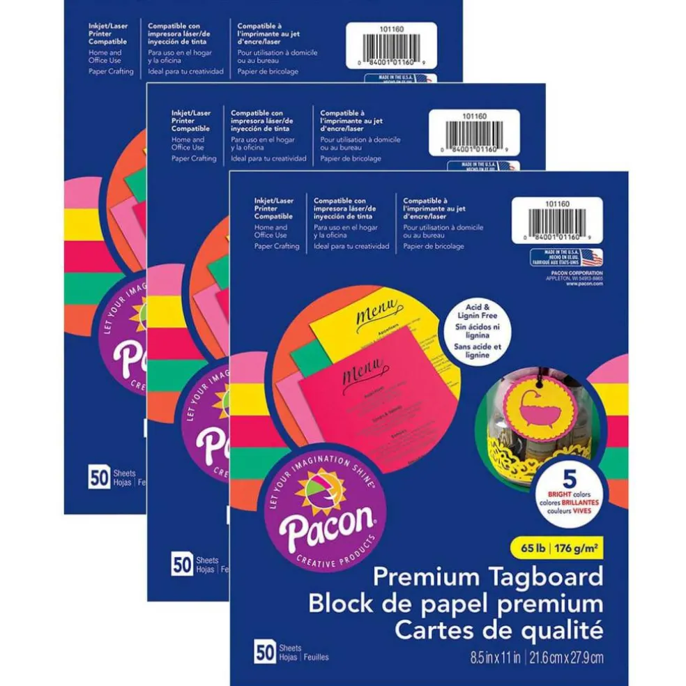 Pacon® 5 Assorted Premium Tagboard, 3 Packs of 50