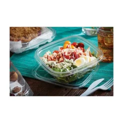 Pactiv Corp. EarthChoice 32 oz. 7 in. x 7 in. x 2 in. Square Recycled Plastic Bowl - Clear (300/Carton)