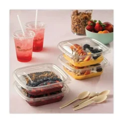 Pactiv Corp. EarthChoice 32 oz. 7 in. x 7 in. x 2 in. Square Recycled Plastic Bowl - Clear (300/Carton)
