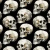Painted Skulls Black Silky Premium Fleece Fabric | By the Yard