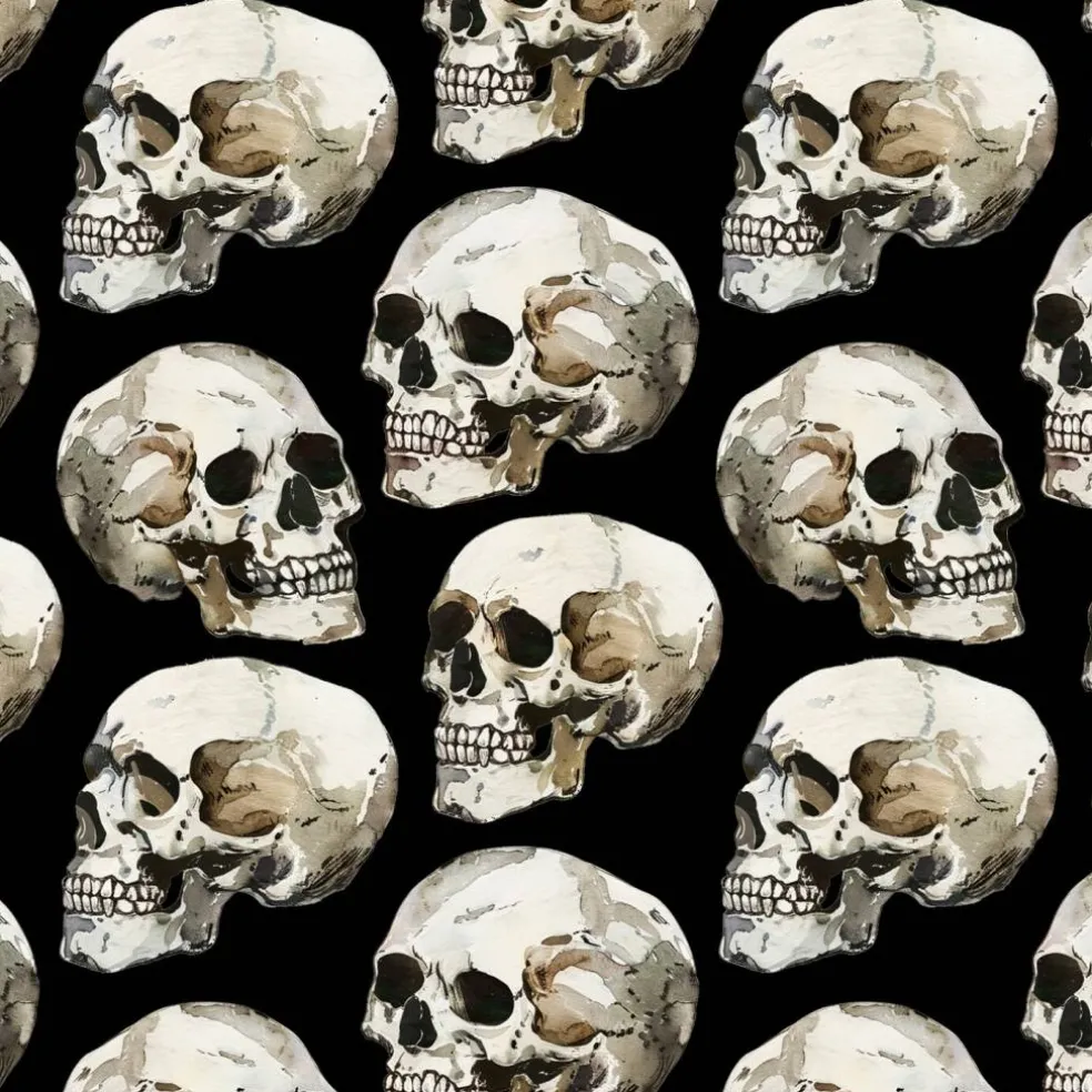 Painted Skulls Black Silky Premium Fleece Fabric | By the Yard