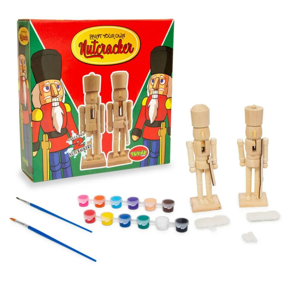 Paint Your Own 7-Inch Wooden Nutcracker Figure Craft Kit | Set of 2