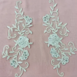 1 Pair Beaded & Corded Floral Lace Applique Embroidered on 100% Polyester 9.5" x 2" Each Side