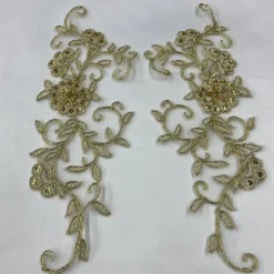 1 Pair Beaded & Corded Floral Lace Applique Embroidered on 100% Polyester 9.5