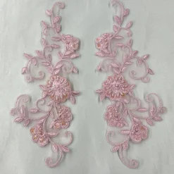 1 Pair Beaded & Corded Floral Lace Applique Embroidered on 100% Polyester 9.5