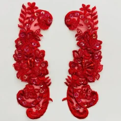 1 Pair Beaded Lace Applique Embroidered on 100% Polyester Organza 9" x 3" Each Side