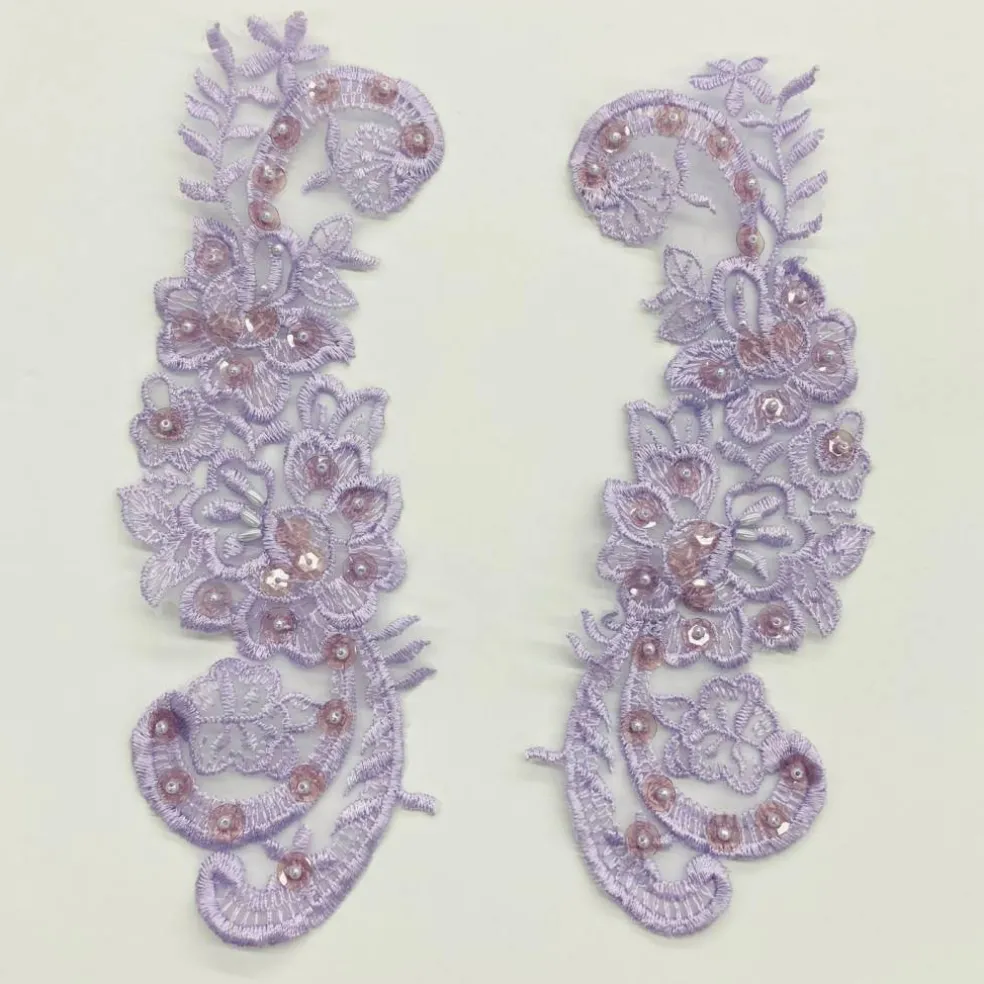 1 Pair Beaded Lace Applique Embroidered on 100% Polyester Organza 9" x 3" Each Side