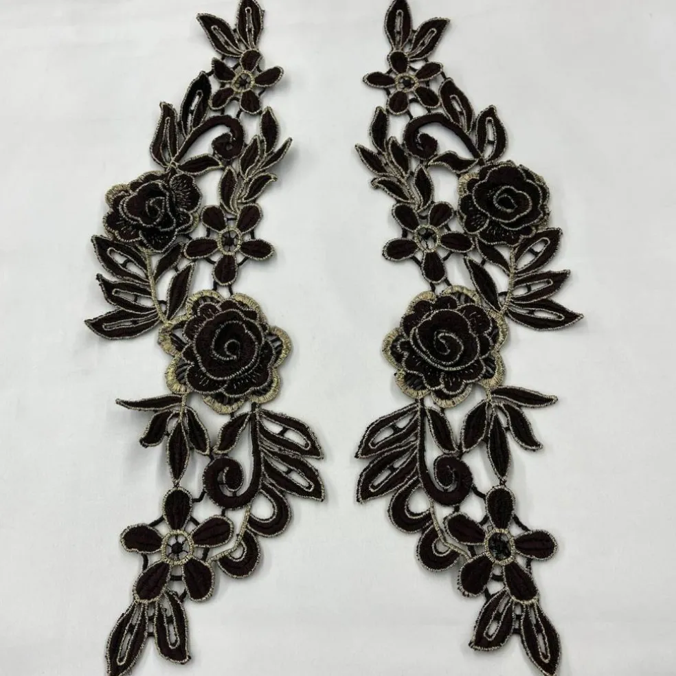 1 Pair 3D Floral Lace Applique Embroidered on 100% Polyester Net Mesh 14" x 5" Each Side