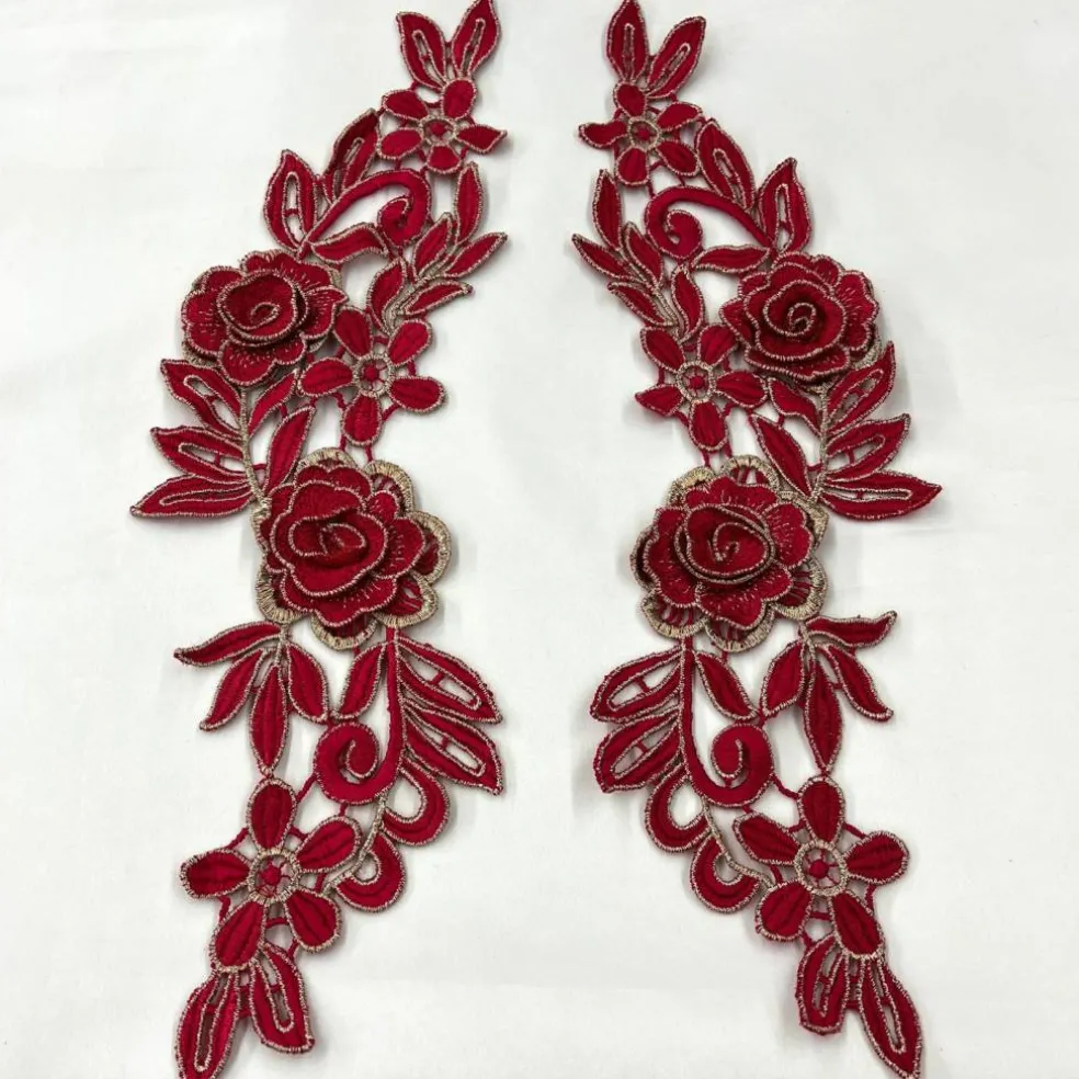 1 Pair 3D Floral Lace Applique Embroidered on 100% Polyester Net Mesh 14" x 5" Each Side