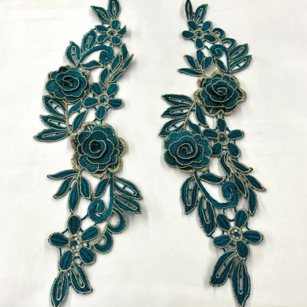 1 Pair 3D Floral Lace Applique Embroidered on 100% Polyester Net Mesh 14" x 5" Each Side