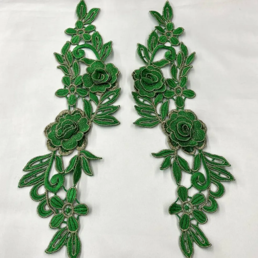 1 Pair 3D Floral Lace Applique Embroidered on 100% Polyester Net Mesh 14" x 5" Each Side