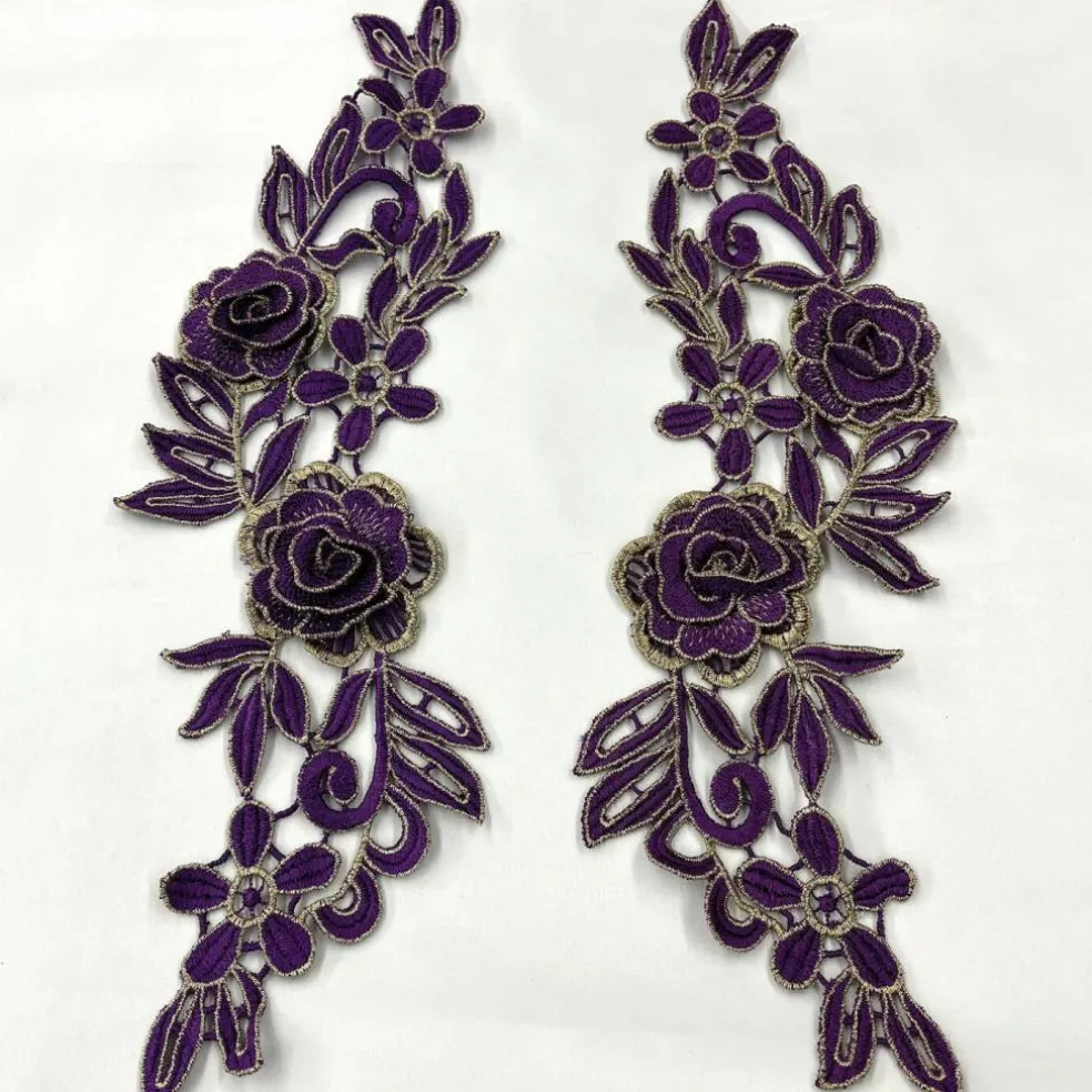 1 Pair 3D Floral Lace Applique Embroidered on 100% Polyester Net Mesh 14" x 5" Each Side