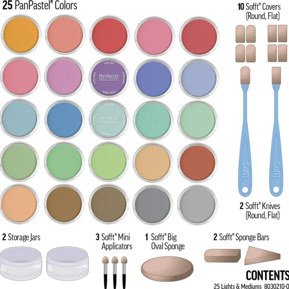 PanPastel Artists' Painting Pastels Set - Light & Medium Colors, Set of 25