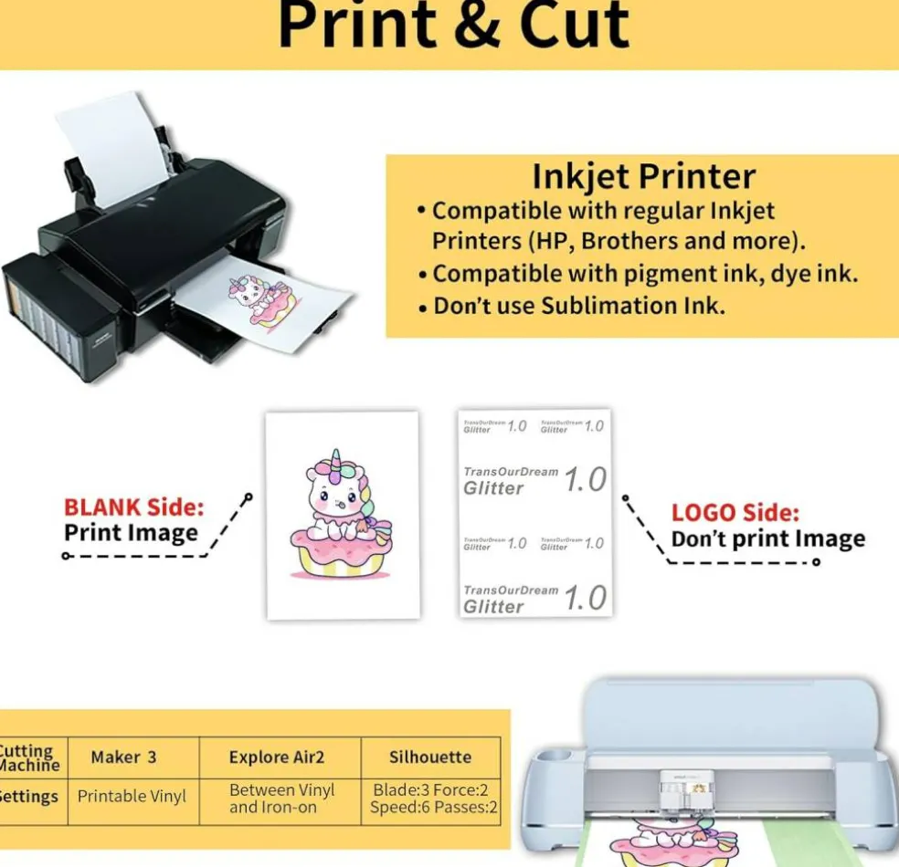 Papel Transfer Ink Jet GLITTER for Dark & Light Fabrics Sheets 8.5"x11"