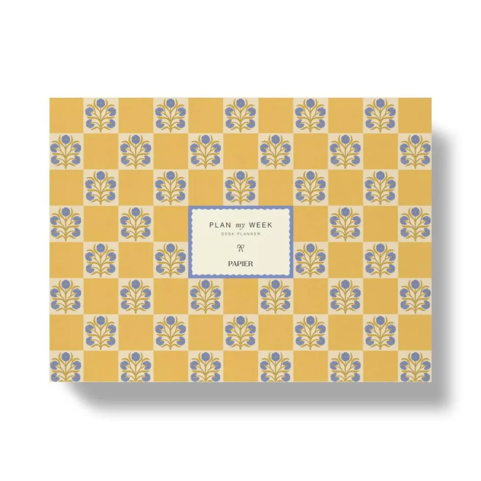 Papier 9.5" x 7" Floral Checkerboard Undated Weekly Desk Planner