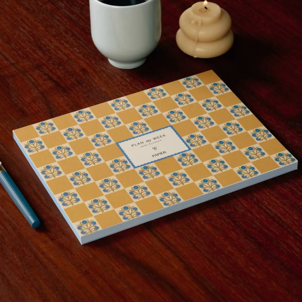 Papier 9.5" x 7" Floral Checkerboard Undated Weekly Desk Planner