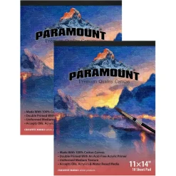 Paramount Universal Primed Premium Cotton Canvas Pads - 2 Pack - 11" x 14" - Universal Double Primed Cotton Canvas Pads for Drawing, Painting, Travel, & More