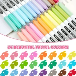 24 Pastel Permanent Markers Set – Assorted Dreamy Colors, Fine Point Quick-Dry Waterproof Fade-Resistant Permanent Marker Pens for Coloring, Drawing, Scrapbooking, Art, Journaling & Craft Projects