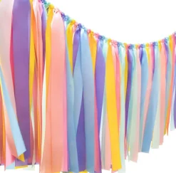 Pastel Rainbow Ribbon Tassel Garland Colorful Fabric Banner Hanging Patry Decoration Backdrop for Baby Shower, Highchair, Birthday Macron Banner Backdrop Decor 40 Inches(L) X 14 Inches(W)