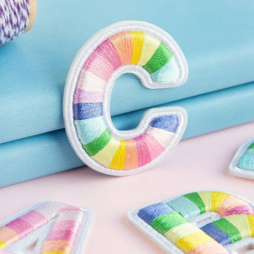2" Pastel Rainbow Stripes Letter Iron-On & Adhesive Patch by Make Market®