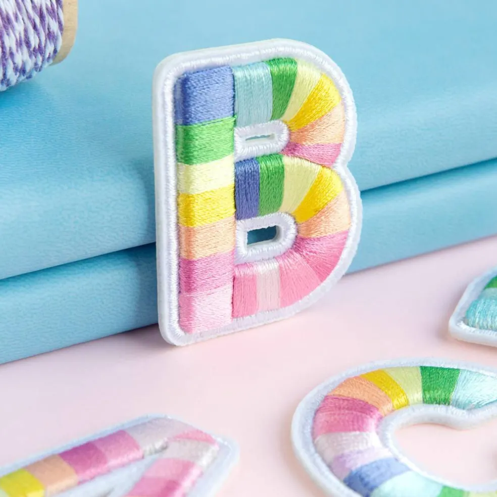 2" Pastel Rainbow Stripes Letter Iron-On & Adhesive Patch by Make Market®