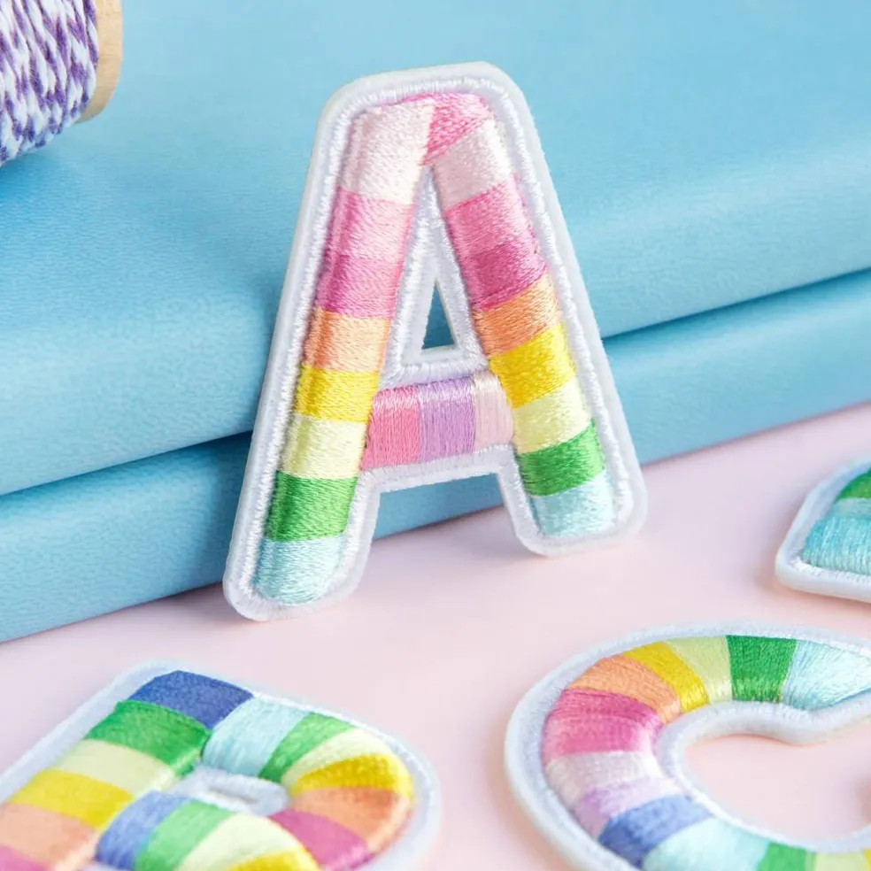 2" Pastel Rainbow Stripes Letter Iron-On & Adhesive Patch by Make Market®