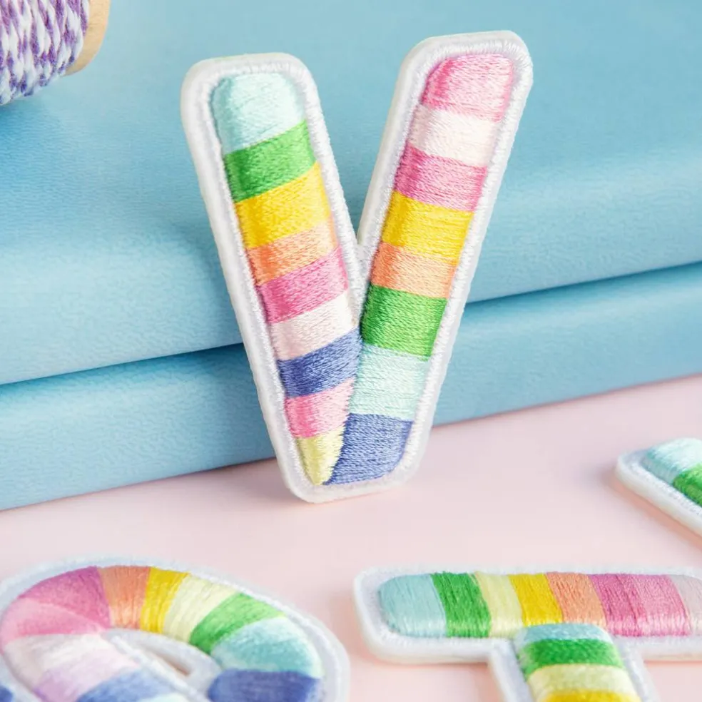 2" Pastel Rainbow Stripes Letter Iron-On & Adhesive Patch by Make Market®