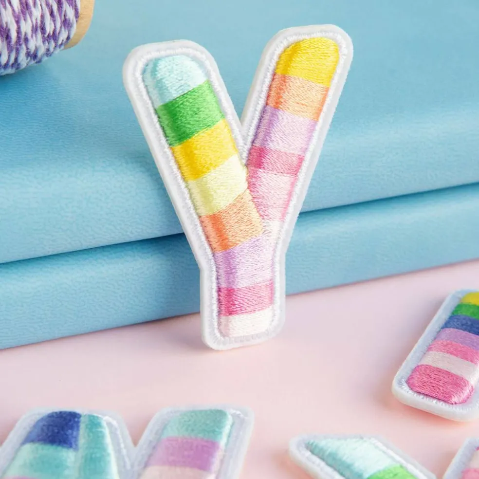 2" Pastel Rainbow Stripes Letter Iron-On & Adhesive Patch by Make Market®