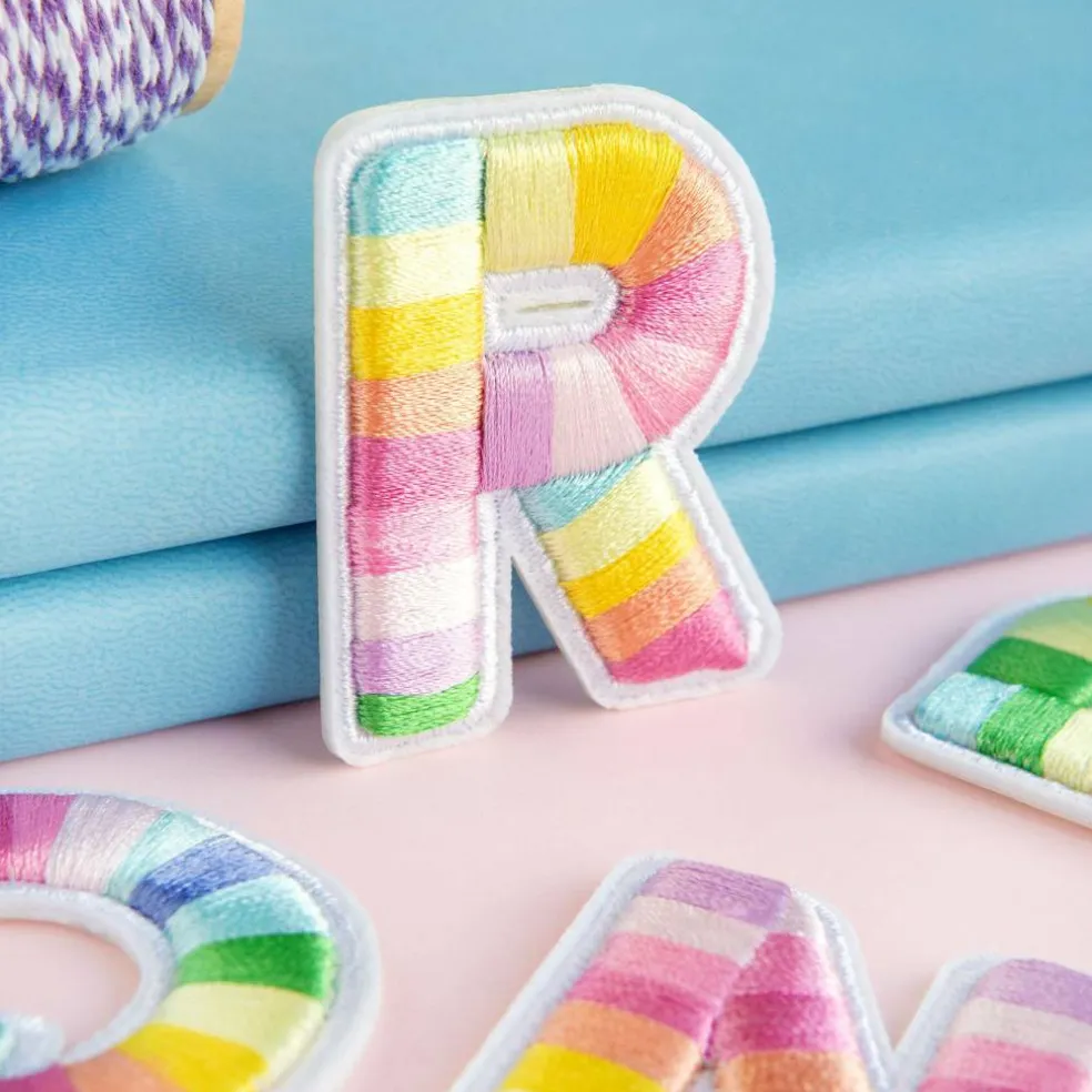 2" Pastel Rainbow Stripes Letter Iron-On & Adhesive Patch by Make Market®