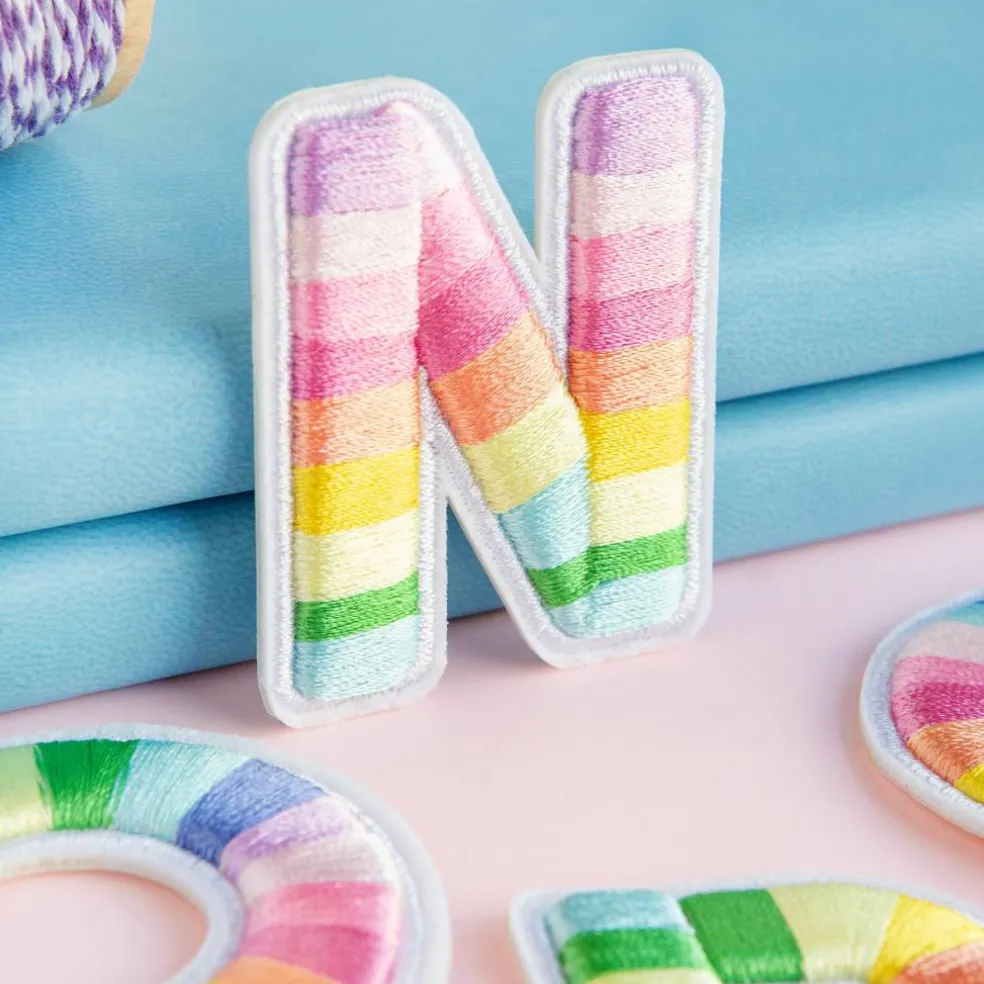 2" Pastel Rainbow Stripes Letter Iron-On & Adhesive Patch by Make Market®