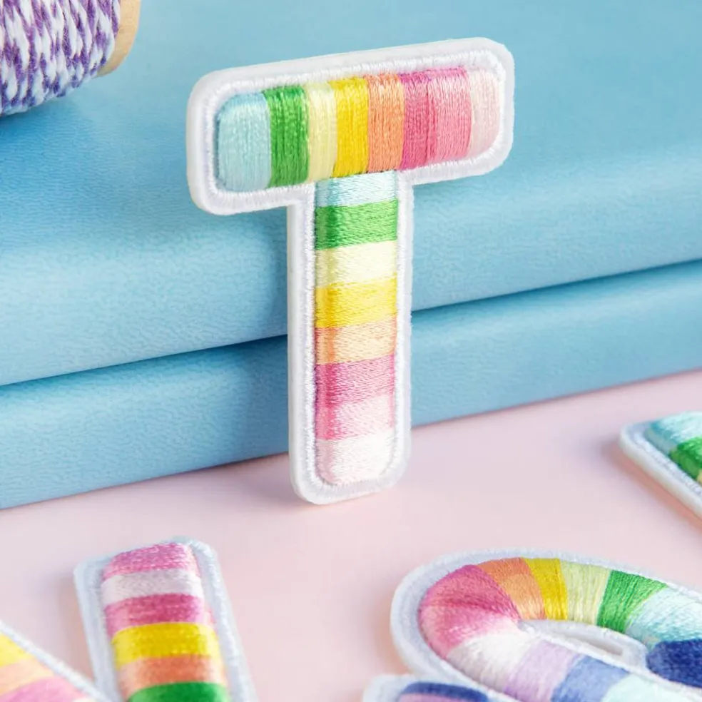 2" Pastel Rainbow Stripes Letter Iron-On & Adhesive Patch by Make Market®