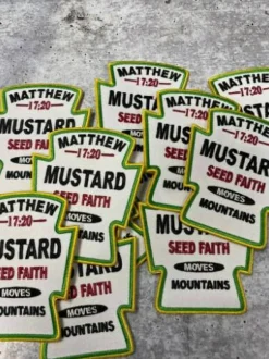 Patch Party Club “Mustard Seed Faith” Iron-On Embroidered Patch, Size 3.5”