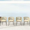 Patio Chair Metal Frame Cushioned Seat Ergonomic Backrest Outdoor Beige