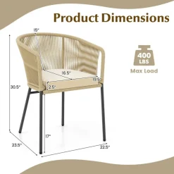 Patio Chair Metal Frame Cushioned Seat Ergonomic Backrest Outdoor Beige