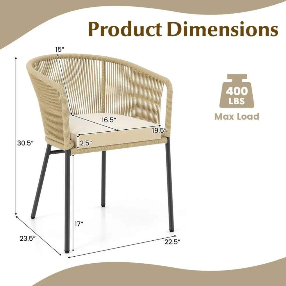 Patio Chair Metal Frame Cushioned Seat Ergonomic Backrest Outdoor Beige