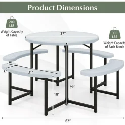 Patio Picnic Table Bench Set with 4 Seats and Umbrella Hole for Outdoor Dining