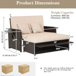 Patio Rattan Daybed with 4-Level Adjustable Backrest and Retractable Side Tray