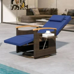 Patio Rattan 360° Swivel Recliner Chair with Adjustable Backrest and Footrest